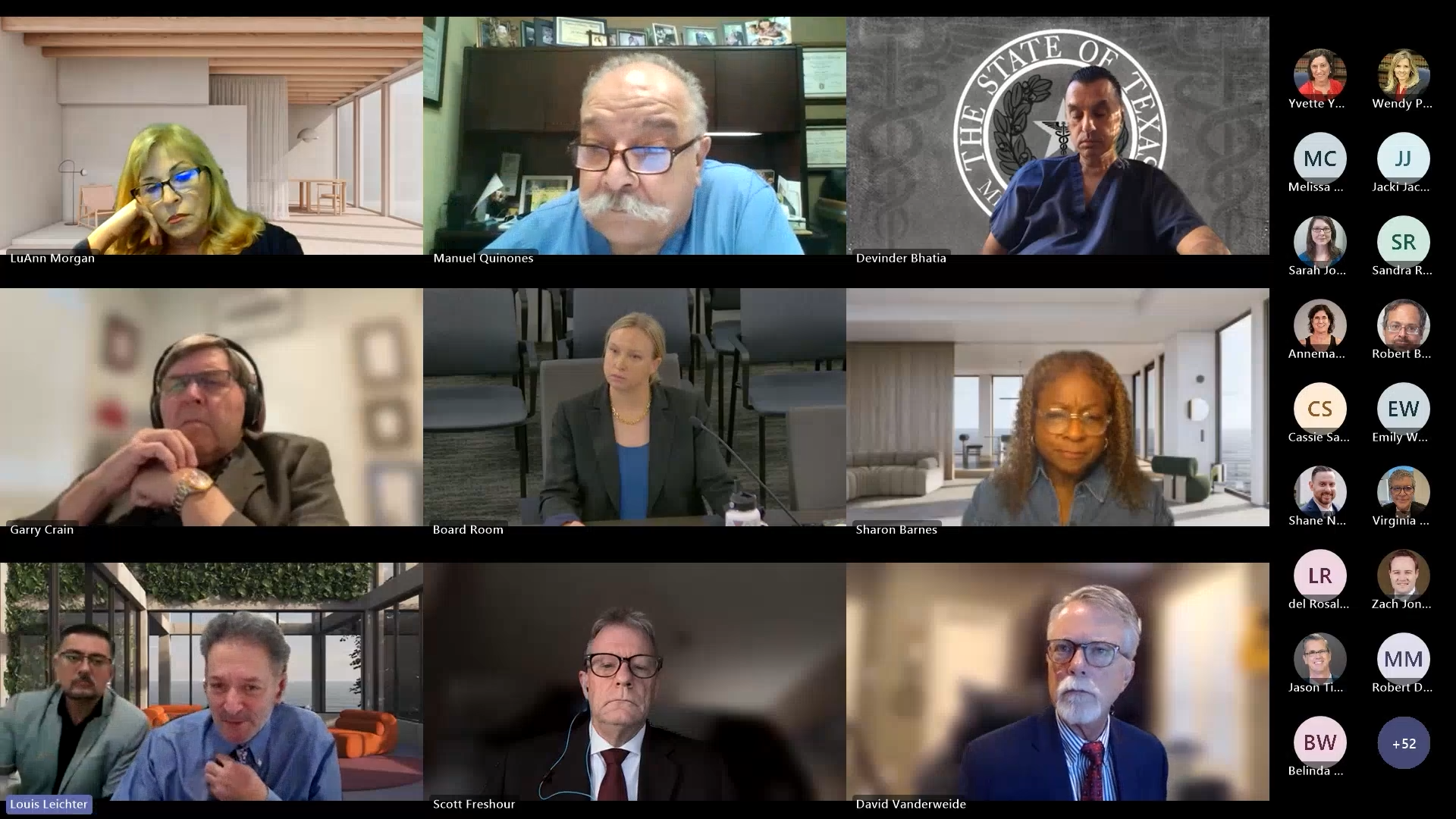 Screenshot of Texas Medical Board meeting